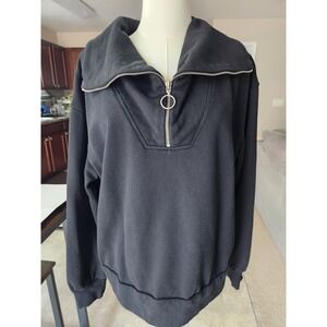 Betseys Boutique Shop Black 100% Cotton Quarter Zip Ring Pull Sweatshirt Medium